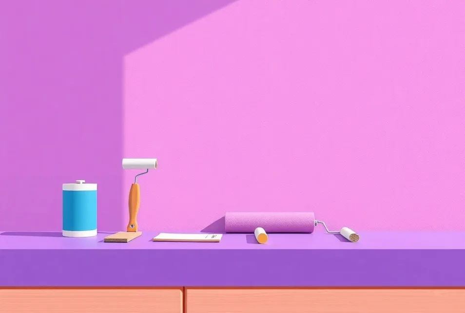 Outils de peinture disposés dans l'ordre des étapes du chantier