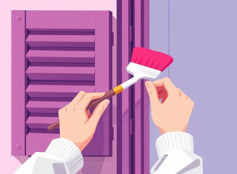 Mise en peinture au pinceau de volets et d'encadrements en bois