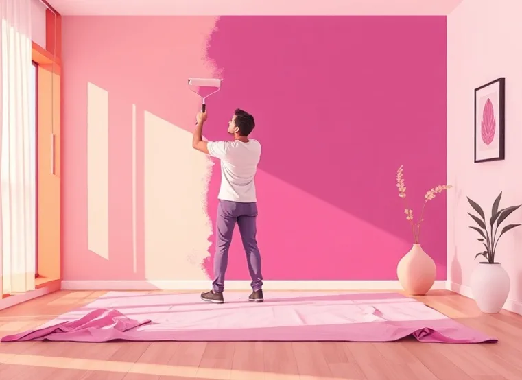 Peintre appliquant la peinture au rouleau sur un mur de salon